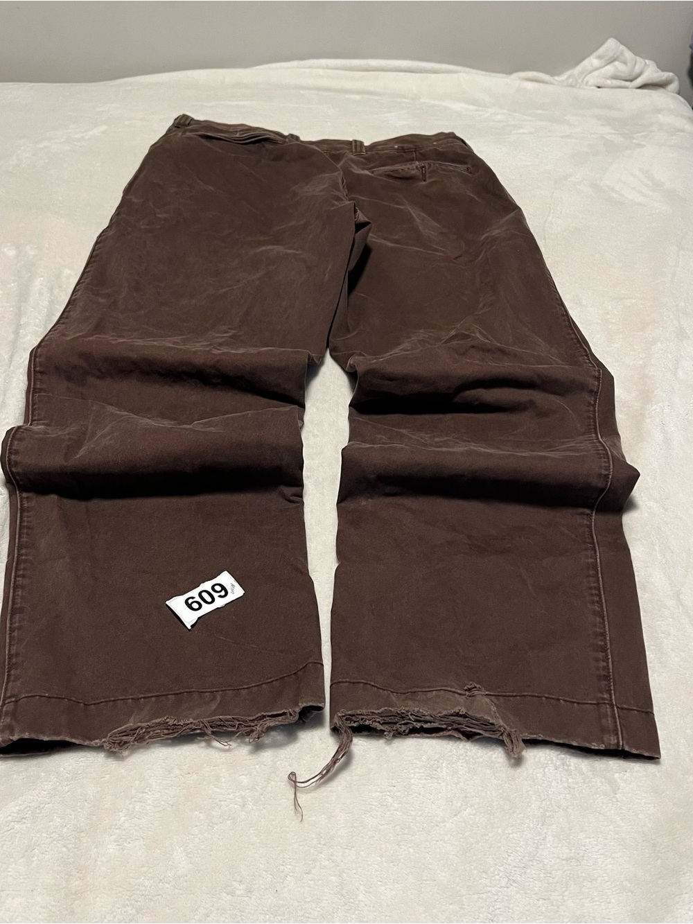 Vtg J.Crew Men Straight Leg Flat Front Frayed Hem Chino Pants Brown Sz 34x32